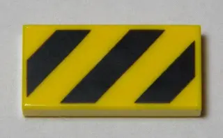 Yellow Tile 1 x 2 with Black and Yellow Danger Stripes (Large Yellow Corners) Pattern