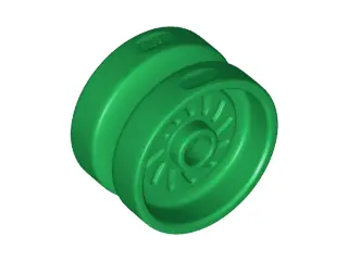 Green Wheel 18mm D. x 12mm with Axle Hole and Stud, Solid Brake Rotor Lines
