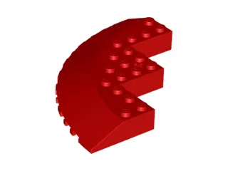 Red Brick, Round Corner 10 x 10 with Slope 33 Edge, Axle Hole, Facet Cutout