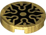 Pearl Gold Tile, Round 2 x 2 with Bottom Stud Holder with Black Shuriken Throwing Star Pattern