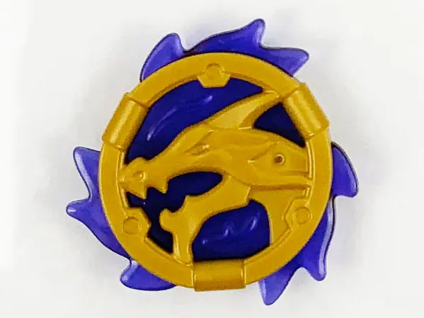 Pearl Gold Ring 3 x 3 with Dragon Head with Molded Trans-Purple Flames Pattern (Ninjago Storm Amulet