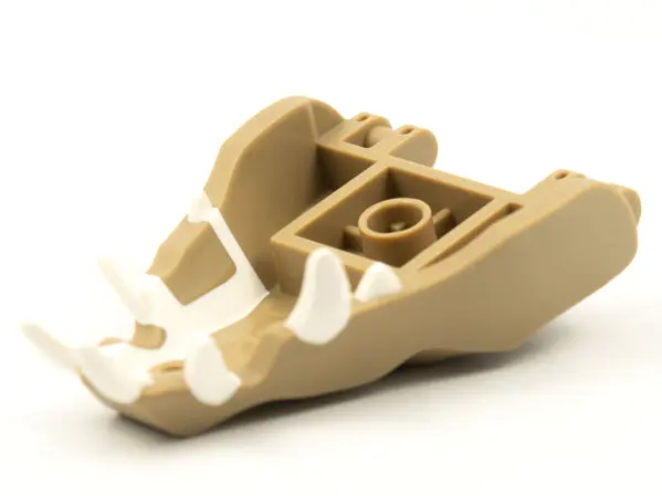 Dark Tan Dragon Head (Ninjago) Jaw with 2 Bar Handles on Back with Molded White Teeth Pattern