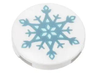 White Tile, Round 2 x 2 with Bottom Stud Holder with Metallic Light Blue Snowflake Pattern