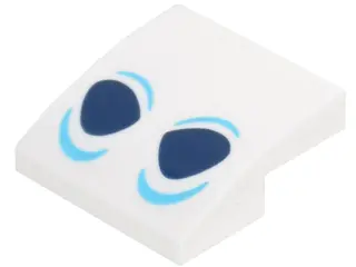 White Slope, Curved 2 x 2 x 2/3 with 2 Dark Blue Eyes with Medium Azure Lids (Marshmallow) Pattern