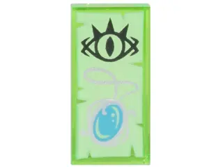 Trans-Bright Green Tile 1 x 2 with Black Goblin Eye and Silver Necklace with Medium Azure Amulet on 