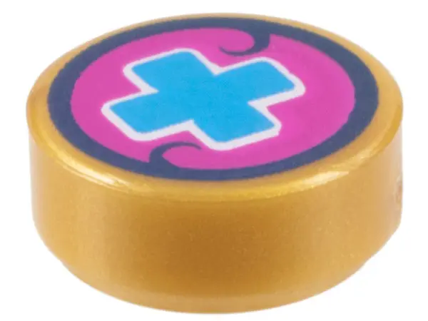 Pearl Gold Tile, Round 1 x 1 with Dark Azure Cross on Magenta Background Pattern