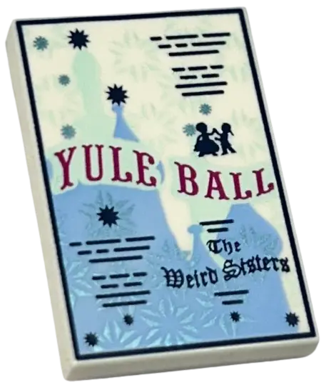 White Tile 2 x 3 with HP 'YULE BALL' Invitation, Snowflakes and 'The Weird Sisters' Pattern