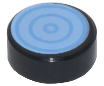 Black Tile, Round 1 x 1 with Medium Blue Concentric Circles on Bright Light Blue Background Pattern 