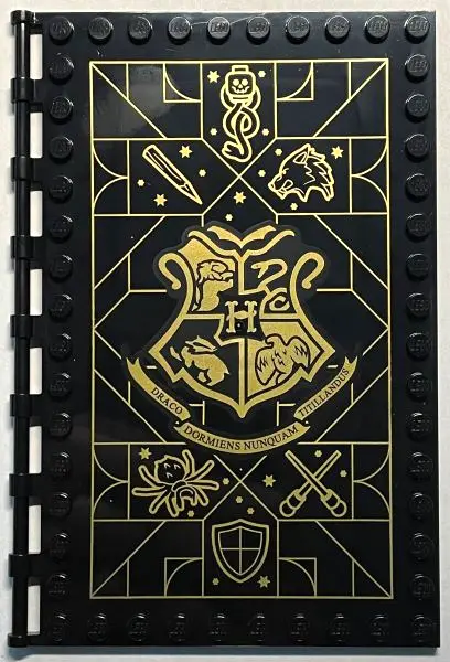 Black Tile, Modified 10 x 16 with Studs on Edges and Bar Handles with Hogwarts Defence Against the D