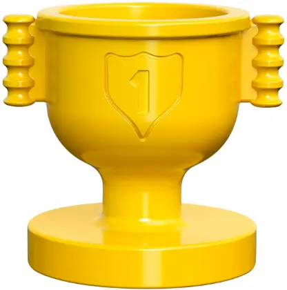 Yellow Duplo Utensil Trophy Cup with Number 1 in Shield - Closed Ridged Handles with Deep Notches