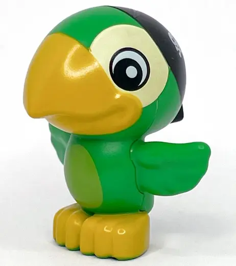 Bright Green Duplo Bird Parrot with Black Cloth Wrap with Skulls Pattern (Skully)