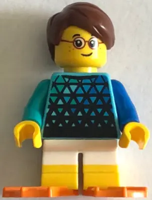 Child - Boy, Medium Azure Top with Triangles, White Short Legs with Yellow Feet, Reddish Brown Hair,