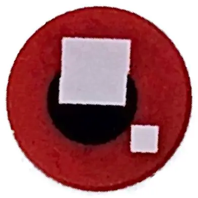 Red Tile, Round 1 x 1 with 2 White Squares on Small Black Circle Pattern (BrickHeadz Eye)