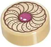 Tan Tile, Round 1 x 1 with Cookie Magenta Center Pattern