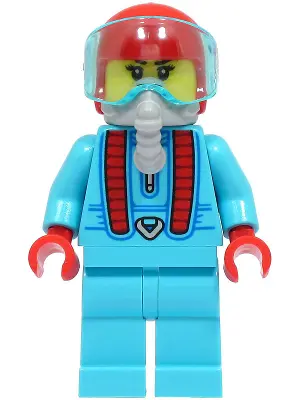 Stuntz Driver - Female, Medium Azure Jumpsuit and Legs, Red Helmet, Trans-Light Blue Visor, Light Bl