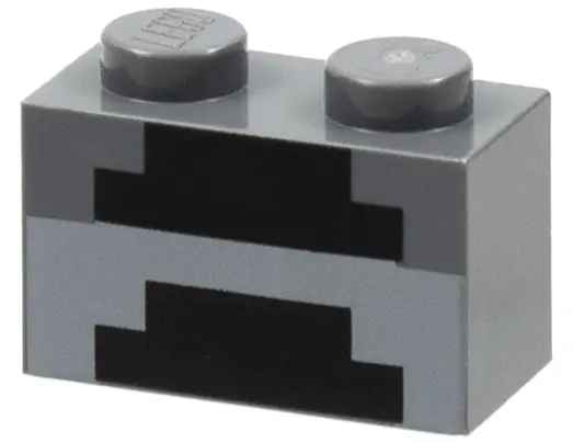 Dark Bluish Gray Brick 1 x 2 with Minecraft Pixelated Furnace Unlit Pattern