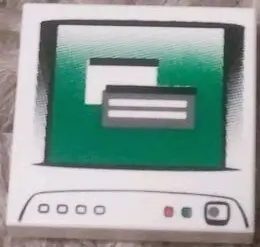 White Tile 2 x 2 with Computer Monitor with Dark Bluish Gray Circle Power Switch Pattern