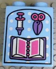 Bright Light Blue Duplo, Brick 1 x 2 x 2 with Scissors, Book and Syringe Pattern