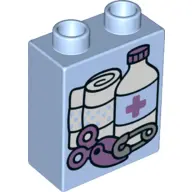 Bright Light Blue Duplo, Brick 1 x 2 x 2 with Medical Supplies Pattern