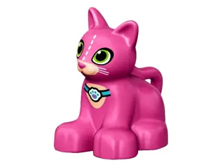Dark Pink Duplo Cat Kitten Sitting with Lime Eyes and White Whiskers and Paw Print Collar Pattern
