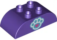 Dark Purple Duplo, Brick 2 x 4 Slope Curved Double with Dark Pink Heart on Medium Azure and White Pa