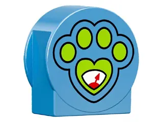 Medium Blue Duplo, Brick 1 x 2 x 2 Round Top, Cut Away Sides with Paw Print Pattern