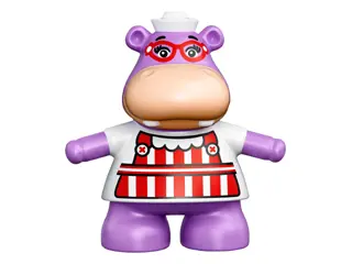 Medium Lavender Duplo Hippo Small with Red and White Apron Pattern (Hallie)
