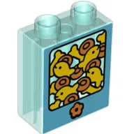 Trans-Light Blue Duplo, Brick 1 x 2 x 2 with Fish Tank Pattern