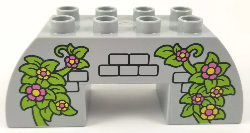 Light Bluish Gray Duplo, Brick 2 x 6 x 2 Slope Curved Double with 2 x 2 Cutout on Bottom with Vines 