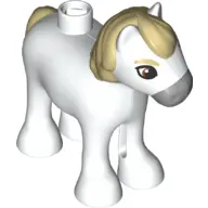 White Duplo Horse Baby Foal Pony with Tan Mane, Tail, and Eyebrows, Light Bluish Gray Muzzle Pattern