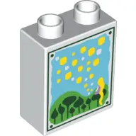 White Duplo, Brick 1 x 2 x 2 with Flowers and Pollen Painting Pattern