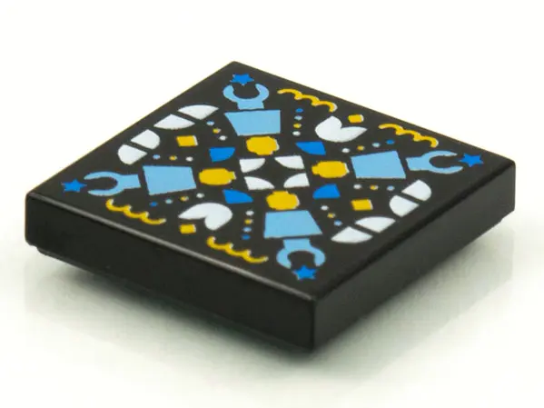 Black Tile 2 x 2 with BeatBit Album Cover - Geometric Minifigure Heads, Arms and Quarter Tiles Patte