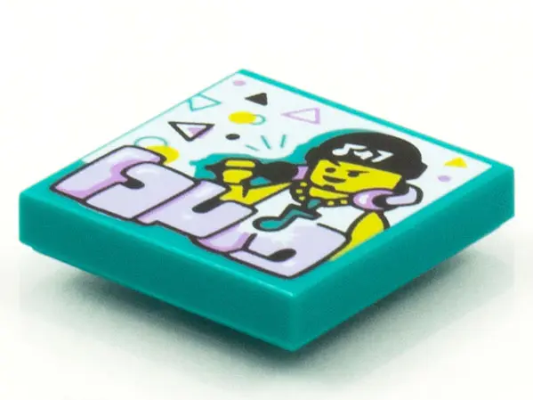 Dark Turquoise Tile 2 x 2 with BeatBit Album Cover - Rapper in Black Beanie with Music Note Necklace