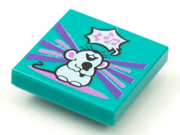 Dark Turquoise Tile 2 x 2 with BeatBit Album Cover - Singing Mouse Pattern