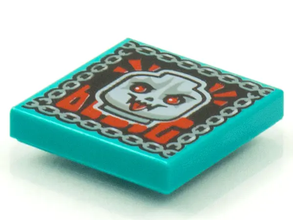 Dark Turquoise Tile 2 x 2 with BeatBit Album Cover - Skull with Red Eyes and Tongue Pattern