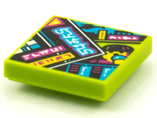 Lime Tile 2 x 2 with BeatBit Album Cover - Stack of Magazines with Figure Head and Microphone Patter