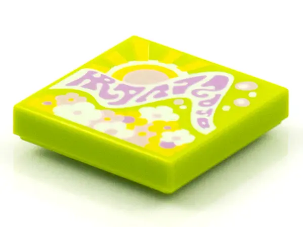 Lime Tile 2 x 2 with BeatBit Album Cover - Sun and Sunshine with Flowers Pattern