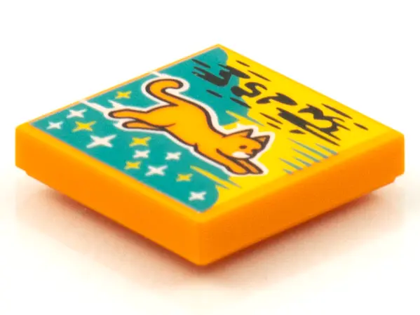 Orange Tile 2 x 2 with BeatBit Album Cover - Orange Flying Cat Pattern