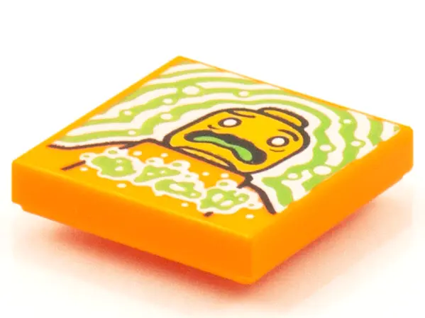 Orange Tile 2 x 2 with BeatBit Album Cover - Sick Minifigure with Green Tongue Pattern