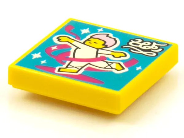 Yellow Tile 2 x 2 with BeatBit Album Cover - Ballet Dancer with Magenta Streamer Pattern