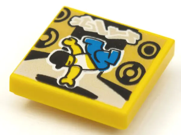 Yellow Tile 2 x 2 with BeatBit Album Cover - Breakdancer and Speakers Pattern