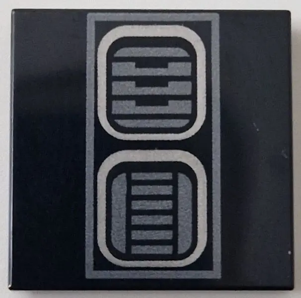 Black Tile 2 x 2 with Dark Silver SW R2-D2 Astromech Droid Vents with Rectangle Border Pattern