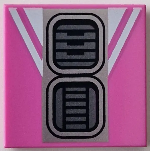 Dark Pink Tile 2 x 2 with Dark Silver SW R2-D2 Astromech Droid Vents on Silver Rectangle, White Stri