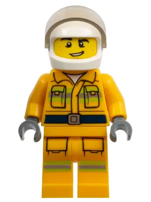 Fire - Reflective Stripes, Bright Light Orange Suit, White Helmet, Crooked Grin