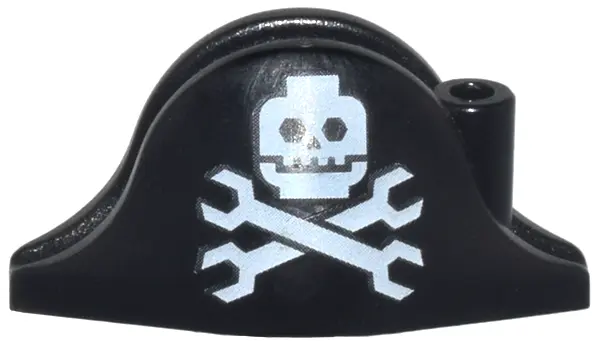 Black Minifigure, Headgear Hat, Pirate Bicorne with Minifigure Skull and Wrenches Crossbones Pattern