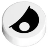 White Tile, Round 1 x 1 with Black Eye Partially Closed with Off-Center Pupil Pattern
