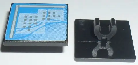 Black Road Sign 2 x 2 Square with Open O Clip with Curved Blue Lines and Small Black Squares Pattern
