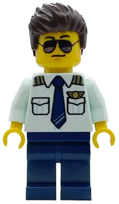 Ambulance Pilot - Male, Light Aqua Shirt with Tie, Dark Blue Legs, Dark Brown Hair, Sunglasses