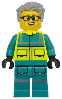 - Male, Dark Turquoise and Neon Yellow Safety Vest, Legs with Silver Reflective Stripes, Glasses, Li