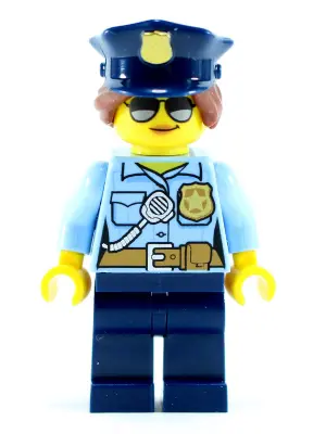Police - City Officer Female, Bright Light Blue Shirt with Badge and Radio, Dark Blue Legs, Dark Blu